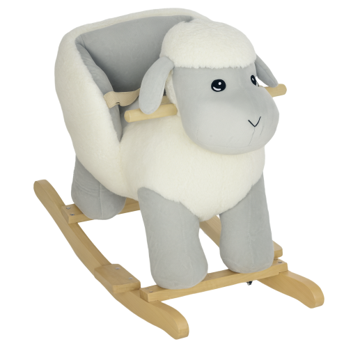 AIYAPLAY Rocking Horse, Kids Ride on Horse, Rocking Animal, Plush Ride on Lamb with Safety Belt, Sound, for Ages 18-36 Months, Grey