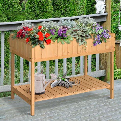Outsunny Wooden Herb Planter with 8 Pocket, Raised Bed Container Garden Planter Boxes, 110L x 46W x 76Hcm, Natural