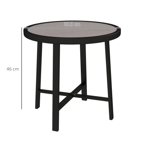 Outsunny Round Small Garden Table, 50.5cm Outdoor Side Table with SPC Tabletop, Metal Frame and Anti-slip Foot Pads for Garden, Balcony, Grey Wood Effect