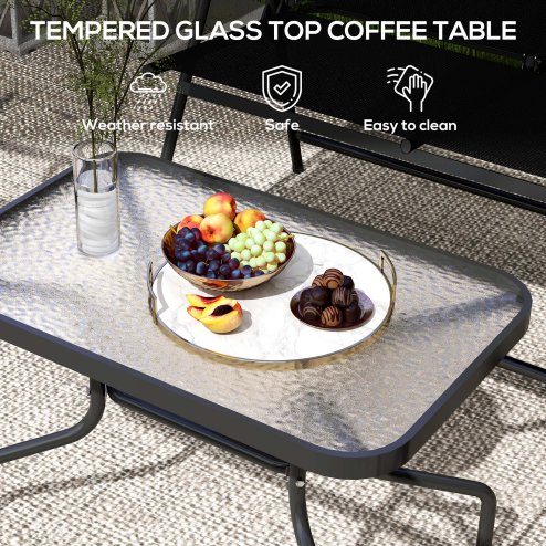 Outsunny Outdoor?4 Pieces Patio Furniture Set with Breathable Mesh Fabric?Seat & Backrest,?Garden Set with Two Foldable Armchairs, a Loveseat &?Glass?Top?Table, Black