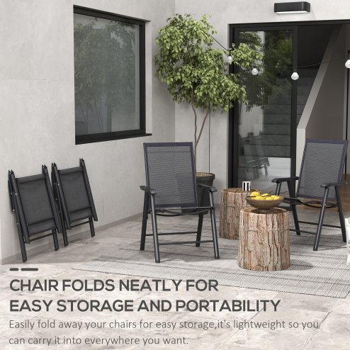 Outsunny Set of 4 Folding Garden Chairs, Metal Frame Garden Chairs Outdoor Patio Park Dining Seat with Breathable Mesh Seat, Black