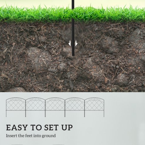 Outsunny Decorative Garden Fencing, 24 in x 9.8 ft Outdoor Picket Fence Panels, 5PCs Rustproof Metal Wire Landscape Flower Bed Border Edging Animal Barrier, Swirls