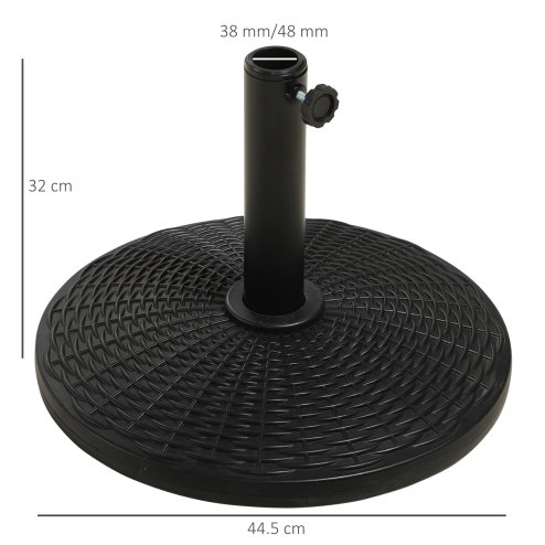 Outsunny 11.5 kg Round Cement Parasol Base, Umbrella Stand Holder with Rattan Style Pattern for 38, 48 mm Poles for Outdoor, Garden, Black
