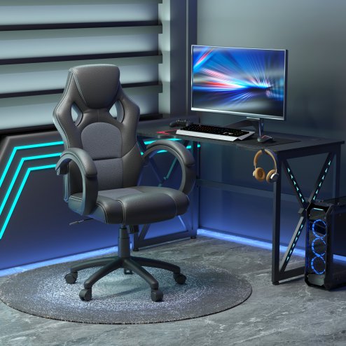 Vinsetto Gaming Chair Faux Leather Swivel Computer Racing Gamer Desk Chair for Home Office with Wheels, Gray