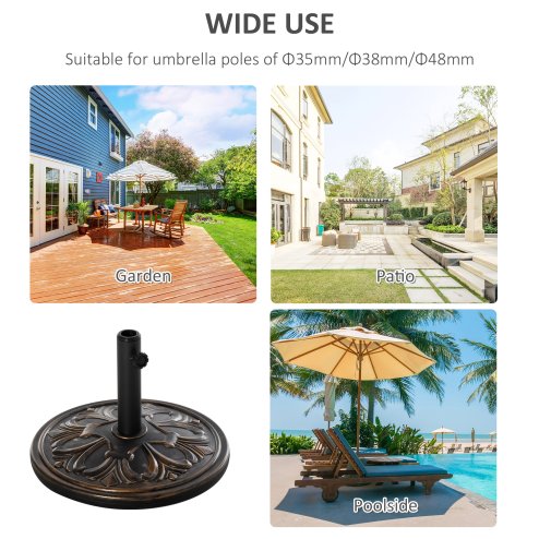 Outsunny 13kg Garden Parasol Base, Round HDPE Concrete Patio Umbrella Stand for 35mm / 38mm / 48mm Pole, Outdoor Sun Shade Parasol Weight Holder, Bronze Tone