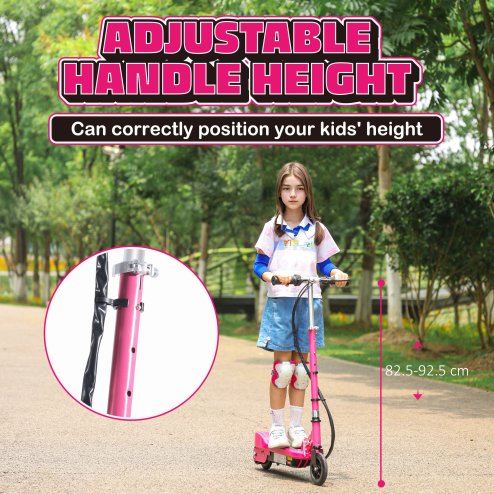 HOMCOM Electric Scooter for Kids, 120W Foldable E Scooter for Age 7-14 with Adjustable Height, Rear Brakes, Up to 12 KM/H, Maximum Range 10 KM, Pink