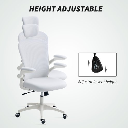 Vinsetto High Back Office Chair, Mesh Computer Desk Chair with Rotatable Headrest, 4D Lumbar Support, Flip-up Arm, Adjustable Height, White