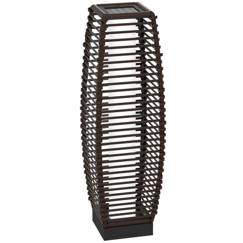 Outsunny Rattan Solar Floor Lamp,  68cm Tall Outdoor Garden Lantern Pathway Light & Decorative Lighting with Auto On/Off LED Lights, IP44, for Porch, Yard, Courtyard, Deck, Brown