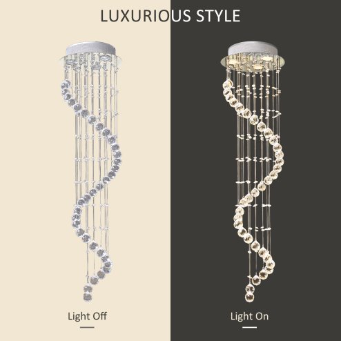 HOMCOM Modern Crystal Chandelier Ceiling Light Pendant Lamp Chrome Finish Glass Droplets New, Ф30 x 120cm