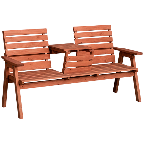 Outsunny 2 Seater Wooden Garden Bench with Convertible Middle Table, Outdoor Three-Seater Bench for Patio, Park, Porch, Orange