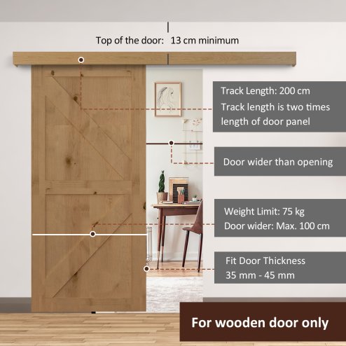 HOMCOM 6.5FT/2000mm Modern Sliding Barn Door Closet Hardware Track Kit Aluminium Track System Unit For Single Wooden Door