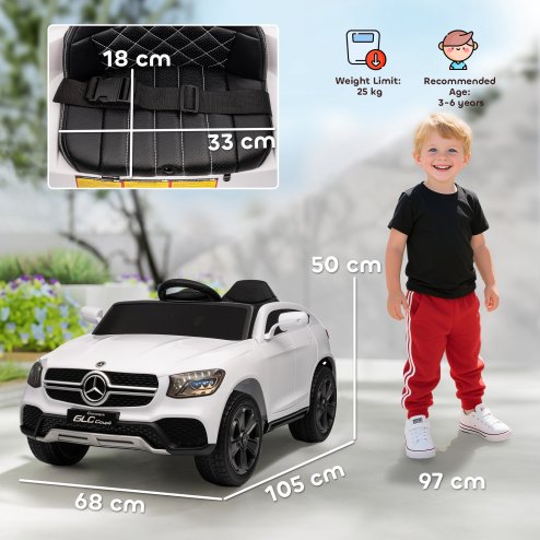 AIYAPLAY Mercedes-Benz GLC Coupe Licensed Kids Ride on Car, 12V Battery Powered Kids Electric Car with Remote Control, Soft Start, LED Light, Music, MP3, 3 Speed, for 3-6 Years, White