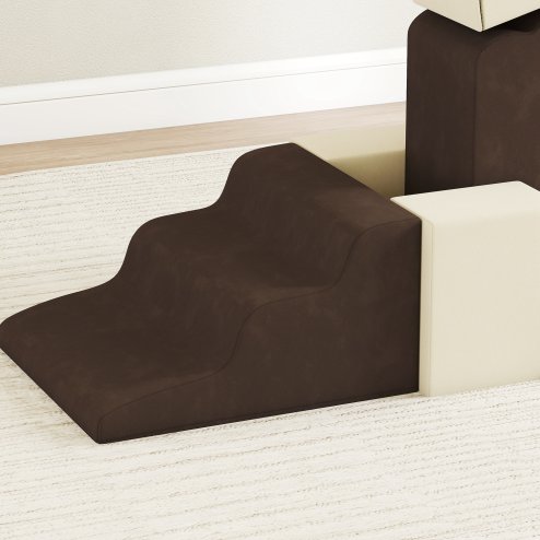 AIYAPLAY Kids Soft Play Set, 7 Piece Foam Climbing Blocks with Detachable Cover, Baby Indoor Climb and Crawl Foam Play Set for Toddlers, Preschoolers, Brown