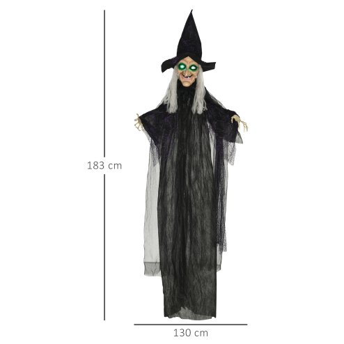 HOMCOM 6ft Outdoor Halloween Decoration Witch, Standing Witch Prop Life Size with Sound and Motion Activated, Light Up Eyes, Talking Sound, Posable Arms