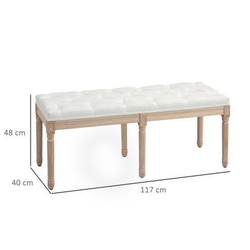HOMCOM Bedroom End of Bed Bench, 117cm French Vintage Bench with Thick Padding and Wood Legs, Button Tufted Bench for Entryway Living Room Bedroom Decor, Cream White