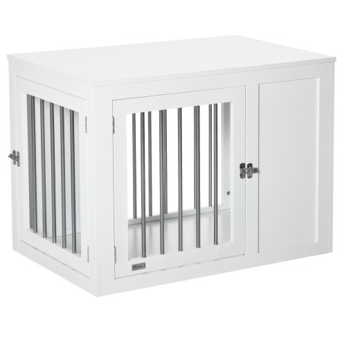 PawHut Furniture Style Dog Crate with Two Doors, End Table Pet Cage Kennel with Locks, for Medium Dogs - White