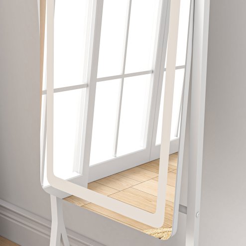 HOMCOM Full Length Mirror with LED Lights, Dimmable Free Standing Full Body Mirror with 3 Temperature Colours, Adjustable Angle and Storage Shelf for Bedroom, Living Room, Hallway, White