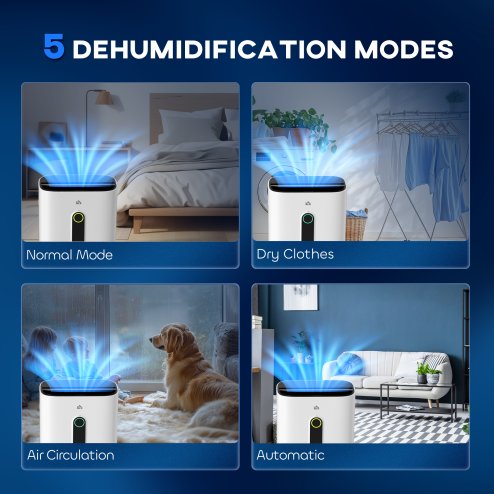HOMCOM 20L/Day Dehumidifier with Air Purifier and HEPA Filter, 24H Timer, 4 Modes, Electric Moisture Air Dehumidifier for Home Laundry Basement, White