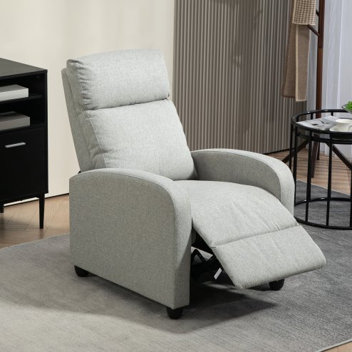 HOMCOM Push Back Recliner Armchair, Linen Fabric Reclining Chair with Adjustable Leg Rest, Single Padded Seat Sofa Lounge for Living Room, Bedroom, Light Grey