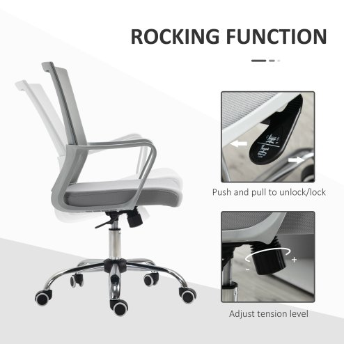 Vinsetto Office Chair, Ergonomic Desk Chair, Mesh Computer Chair with Back Support, Adjustable Height and Swivel Rolling Wheels, Grey