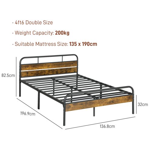 HOMCOM 4ft6 Double Bed Frame with Headboard, Platform Bed Frame with Underbed Storage, Slat Support, No Box Spring Needed, Easy Assembly, Rustic Brown