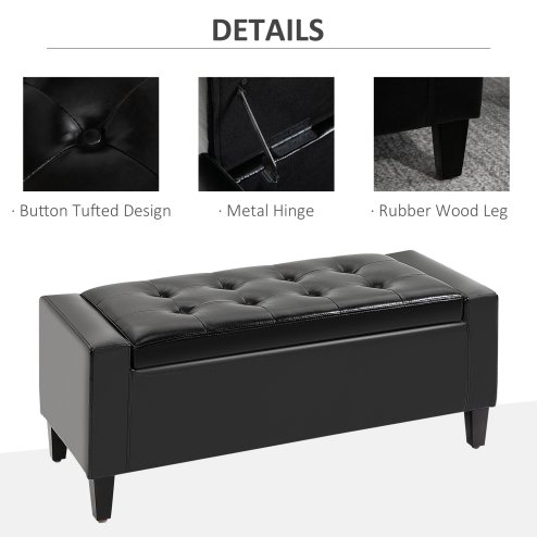HOMCOM PU Leather Storage Ottoman Bench Storage Chest Tufted Ottoman Cube w/ Flipping Top 92L x 40W x 40H cm