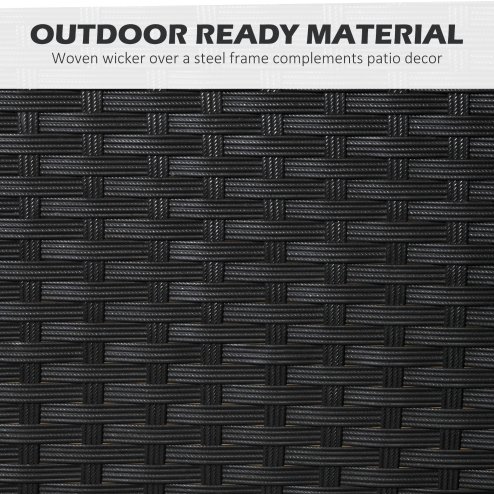 Outsunny 4 Seater Rattan Dining Set with Cushions, Wood Effect Metal Top Table with Umbrella Hole, PE Rattan Garden Furniture Set, Outdoor Dining Table and Chairs for Patio, Balcony, Lawn, Black