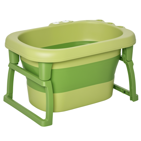 HOMCOM Baby Bathtub for 0-6 Years Collapsible Non-Slip Portable with Stool Seat for Newborns Infants Toddlers Kids - Green