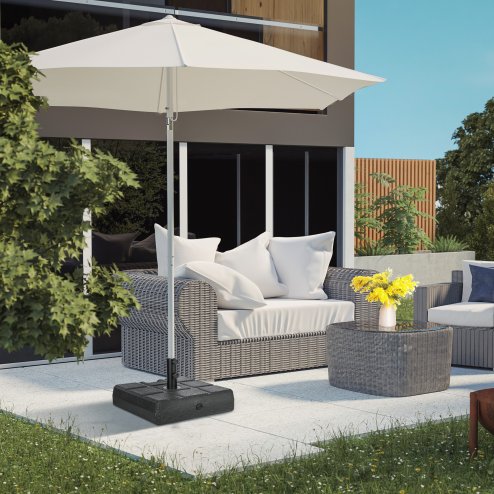 Outsunny Garden Parasol Base with Wood Effect, 30kg Water or 40kg Sand Filled, Heavy Duty HDPE Umbrella Stand with Double Knob, Fillable Parasol Stand for 32mm, 38mm, 48mm Poles, Black