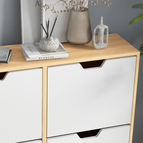 HOMCOM Modern Shoe Cabinet with 4 Flip Drawers and Adjustable Shelf, Hallway Shoe Cupboard Storage Organizer for 16 Pairs of Shoes