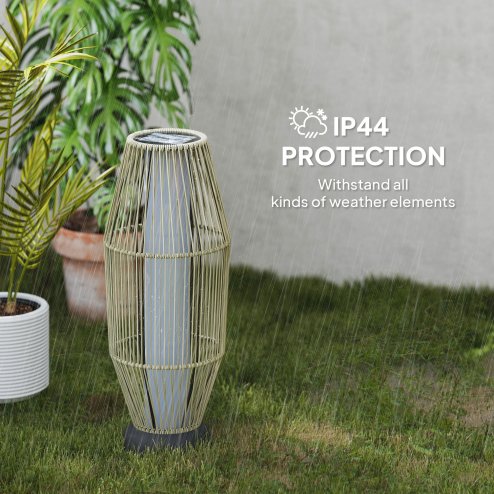 Outsunny Garden Rattan Lamp, 72 cm Tall Solar Rattan Floor Lamp, Solar Garden Light with Auto On/Off LED, IP44 for Outdoor, Porch, Pathway, Terrace, Grey