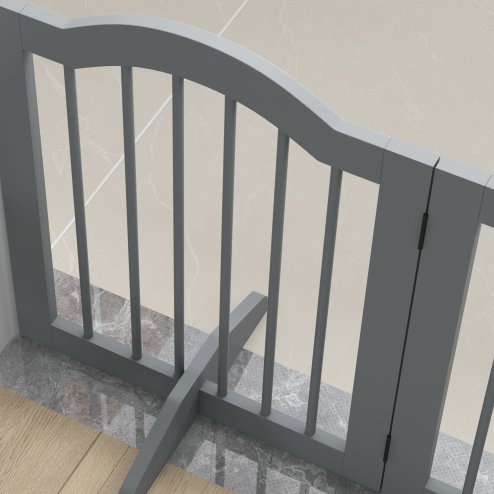 PawHut Freestanding Pet Gate Wooden Dog Gate with Support Feet Foldable Pet Fence Safety Barrier for the House Doorway Stairs Light Grey