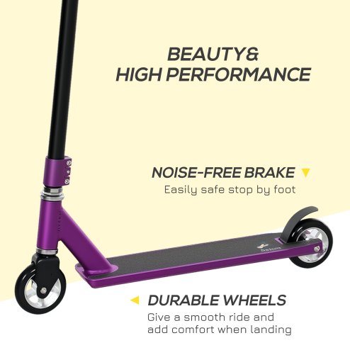HOMCOM Stunt Scooter, 360 Entry Level Tricks Scooter w/ Lightweight Aluminium Deck and ABEC 7 Bearing, For Age 14+ Beginners, Purple