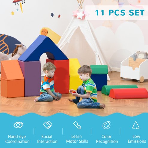 HOMCOM 11-Piece Soft Play Equipment for Toddlers, Soft Play Set Kids, Foam Blocks, Toys for Climb and Crawl, Indoor Activity Play Set Playground, for 1-3 Years, Multicoloured