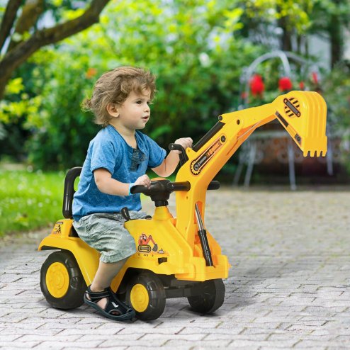 HOMCOM Ride On Tractor, 2 in 1 Kids Ride On Digger Pull Cart with Bucket, Under Seat Storage, Horn, High Backrest, Ride On Toy for 1.5-4 Years, Yellow