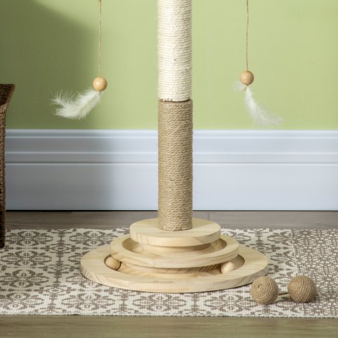 PawHut Cat Scratching Post Cat Tree, Kitty Activity Centre w/ Turntable Interactive Toy Ball, Cat Tower w/ Jute and Sisal