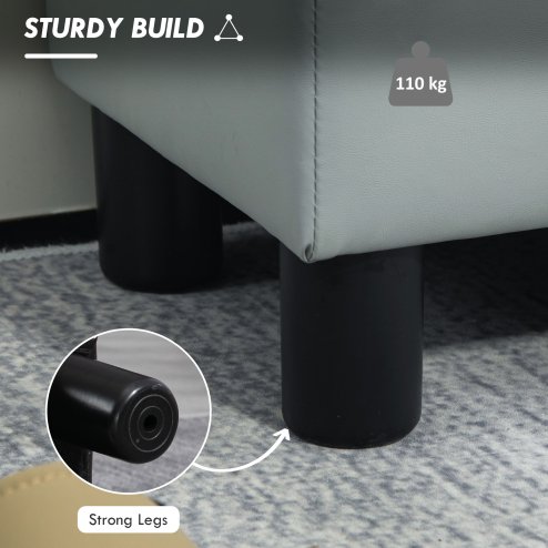 HOMCOM Faux Leather Footstool, Small Foot Rest, Rectangle Sofa Stool for Bedroom Living Room, Grey