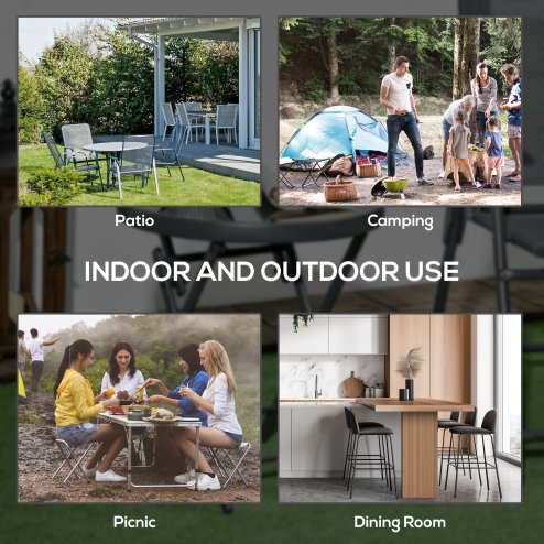 Outsunny ??45cm Garden Side Table, Outdoor Round Folding Patio Table with Imitation Marble Glass Top, Small Coffee Table, Black and White