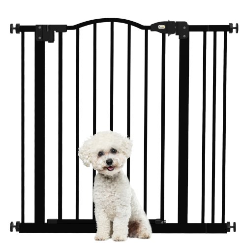 PawHut Pressure Fit Dog Stair Gate No Drilling Safety Gate Auto Close for Doorways, Hallways, 74-87cm Adjustable, 78cm Tall, Black