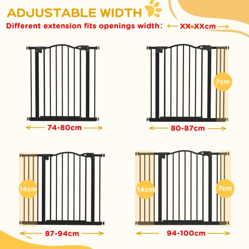 PawHut Pressure Fit Dog Stair Gate No Drilling Safety Gate Auto Close for Doorways, Hallways, 74-100cm Adjustable, 78cm Tall, Black