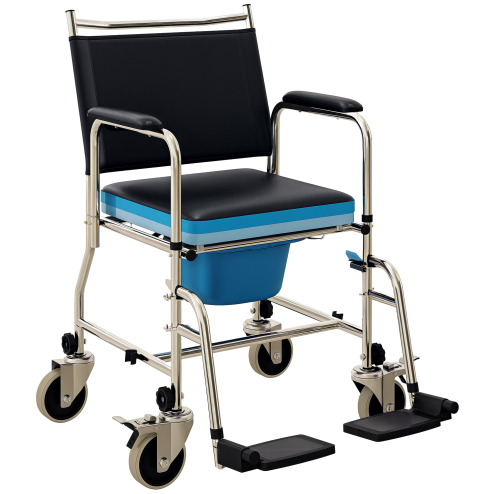 HOMCOM Rolling Shower Chair with Wheels, Bedside Commode Wheelchair with Padded Seat, Backrest, for Seniors, Adults, Injured or Disabled, Black