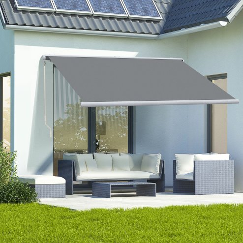 Outsunny 4x3m Full Cassette Electric/Manual Retractable Awning with Remote Controller, Sun Canopies for Patio Door Window with Remote Controller, Grey