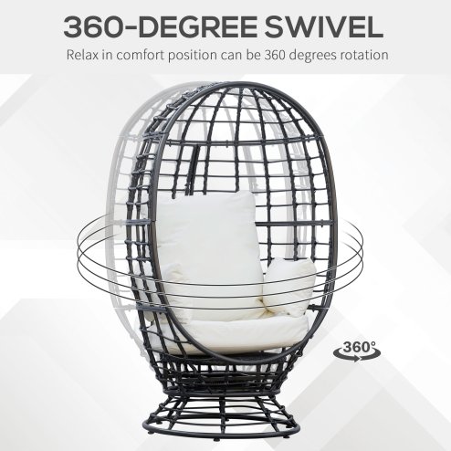 Outsunny 360?? Swivel Egg Chair, Garden Rattan Swivel Chair with Thickened Cushion and Pillow, 150 KG Capacity for Indoor Outdoor, Balcony, Patio, Black