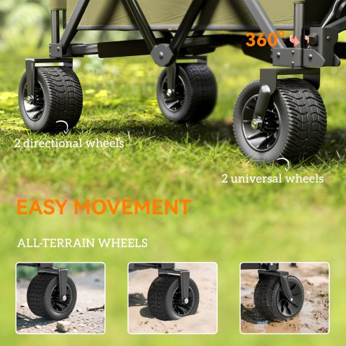 Outsunny Folding Garden Trolley, Cargo Traile on Wheels, Collapsible Camping Trolley, Outdoor Utility Wagon with Steel Frame and Oxford Fabric, Green