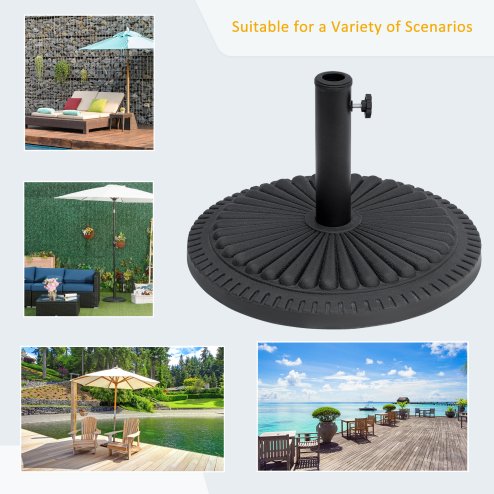 Outsunny 14kg Round Cement Parasol Base Umbrella Weight Stand Holder Fits 35mm, 38mm, 48mm Pole for Patio Outdoor Garden - Black