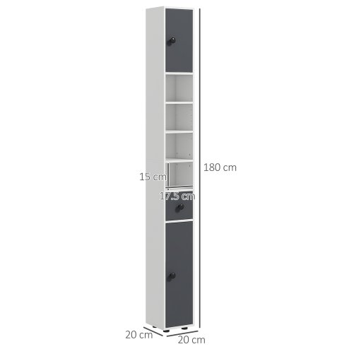kleankin 180cm Tall Bathroom Cabinet, Slim Bathroom Storage Cabinet with 4 Open Shelves, 2 Door Cupboards and Adjustable Shelves