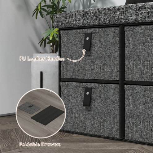 HOMCOM Shoe Bench with Seat, Shoe Storage Bench with Cushion and 6 Fabric Drawers for Entryway, Hallway, Living Room, Bedroom