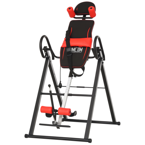 HOMCOM Gravity Inversion Table w/ Safety Belt Adjustable Hand Stand Home Back Stretcher Machine For Muscle Pain Relief, Red