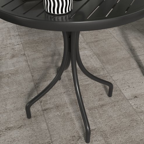 Outsunny  66cm Garden Side Table, Round Bistro Coffee Table, Outdoor Patio Table with Steel Frame and Slat Tabletop for Balcony and Porch, Black