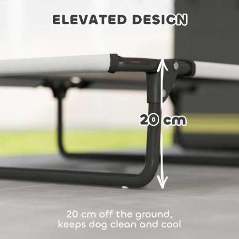 PawHut Raised Dog Bed, Portable Elevated Pet Cot with Breathable Mesh for Indoor Outdoor, for Large Dogs, 107 x 61 x 20 cm, Light Grey